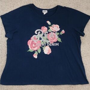 Ariat Dark Blue Tee with Pink Rose Design